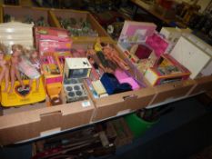 Sindy dolls and accessories in four boxes