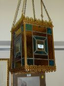 19th/20th Century hall lantern with coloured leaded glass panels