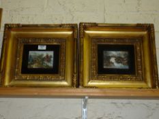 Alpine Wooded and River Landscapes, pair 19th Century watercolours in heavy gilt frames