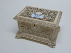 Early 19th century Chinese Canton carved ivory jewellery casket decorated with roses and panels of