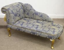 Chaise longue in blue abstract patterned cover, 135cm