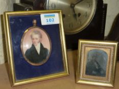 Half length portrait of a gentleman, oval mid 19th Century miniature and an early photographic