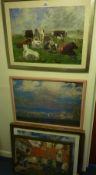 Cattle in Landscape after Eugene Boudin and three other impressionist prints