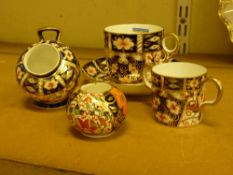 Royal Crown Derby coffee can and saucer no.2451 date code 1914, miniature salt pot and two handled