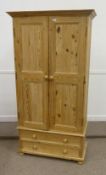 Traditional polished pine double wardrobe with two drawers, 100cm