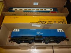 Blue Flier 'O' gauge locomotive and two carriages