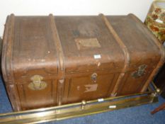Large Edwardian Lion Brand canvas and wooden bound cabin trunk