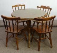 Circular pine pedestal table and four chairs