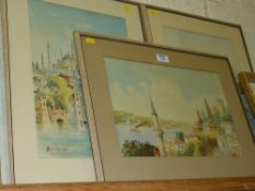 Continental River Scenes, set of three early 20th Century watercolours indistinctly signed