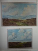 Moorland landscapes, two oils on board by Louis Creighton