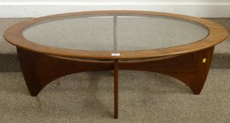 G-Plan teak oval coffee table with glass top