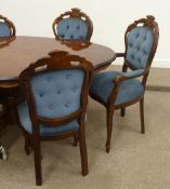 Italian marquetry dining table and six (4+2) dining chairs