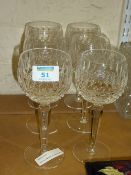 Set of six Waterford cut crystal hock glasses