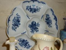 Royal Worcester 'Hambury' six division blue and white hors d'oeuvres dish