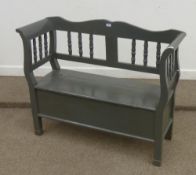 Painted grey pine hall bench with hinged box seat, 120cm