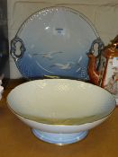 Royal Copenhagen two handled dish and a similar Bing & Grondahl pedestal bowl both decorated with