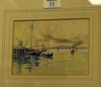 Quayside Scene early 20th Century watercolour signed by J C Halfpenny
