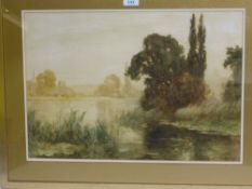 Lake scene 19th century watercolour, signed and dated by Fred Hines '96