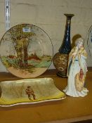 Royal Doulton figure of 'Eliza Farren Countess of Derby' HN1442, two Royal Doulton plaques and a