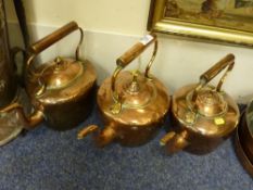 Three Victorian copper kettles