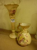 Royal Worcester blush ivory jug with rustic handle date code 1908 shape no.1507 13.5cm and a trumpet