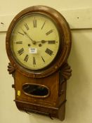 19th Century inlaid walnut drop dial wall clock