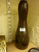 Oriental patinated bronze gourd shaped vase with cast signature panel 34cm