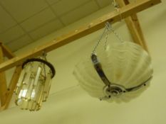Art Deco period chromium and shell moulded glass centre light and pair of matching wall lights and