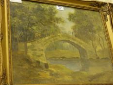 'Beggars Bridge, Glaisdale' oil on board signed by Lewis Creighton