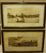 River Scene and Country Scene, pair of etchings by W Fabuelli