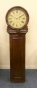 Victorian Act of Parliament style wall clock in mahogany stained pine case, circular enamel dial,