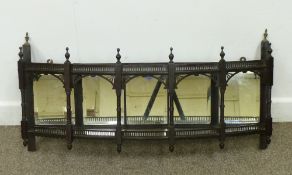 19th Century mahogany bow front wall rack with five inset bevelled glass panels