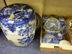 Early 20th Century Chinese style blue and white hexagonal garden seat, Rington's tea canisters and