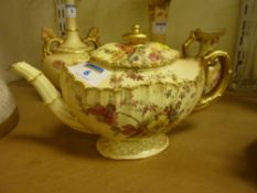 Royal Worcester blush ivory teapot painted with floral bouquets date code 1895