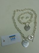 Tiffany and Co T bar chain necklace matching bracelet and ear-rings stamped 925 with original