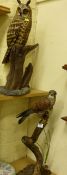 Long eared owl and kestrel sculptures