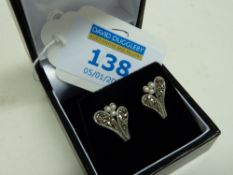Pair of marcasite and pearl ear-rings stamped 925