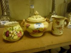 Royal Worcester blush ivory pot pourri date code 1911 11cm, a jug and a posy vase