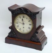Early Victorian figured mahogany railway bracket clock single fusee movement with white enamel