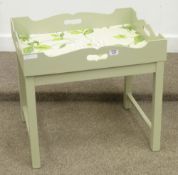 French style green painted butler's tray on stand