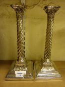 Pair of Edwardian Corinthian column silver-plated candlesticks RD119555 33.5cm