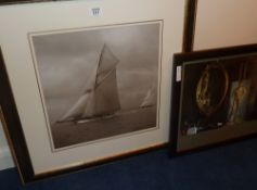 Racing yachts - set four black and white framed prints after Beken and a gallery poster