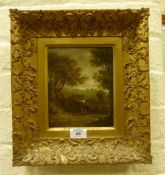 Country Cottage with Figures 19th Century oil on panel indistinctly signed