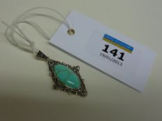 Turquoise and marcasite silver pendant stamped 925