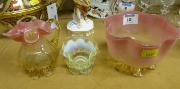 Victorian pink shaded glass sugar and cream and a similar vaseline glass salt
