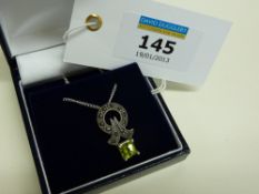 Peridot and marcasite pendant on chain stamped 925