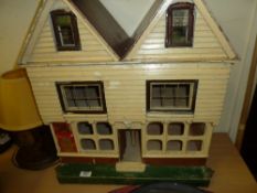 Dolls house with George V wall mounted post box