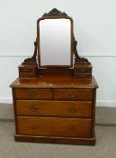 Victorian mahogany dressing chest, swing mirror with four small drawers, above two short and two