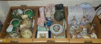 Oriental lamp base, square tapering glass vase, decorative ceramics in three boxes
