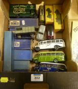Two Dinky army vehicles Nos.643 and 677, Corgi toys and Hornby OO rolling stock in one box